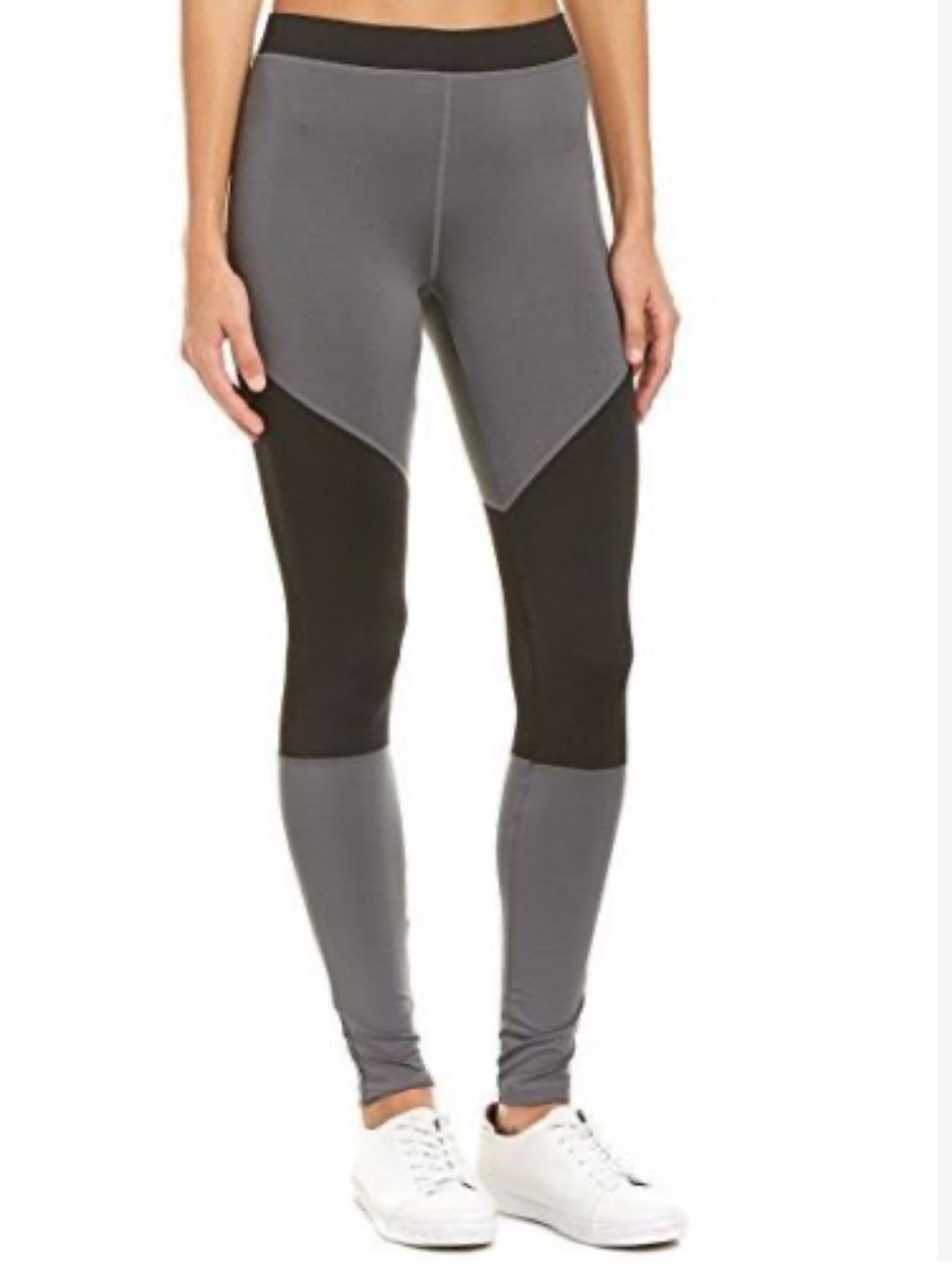 HUE Moto Mesh Active Jersey Leggings in Gray & Black Colorblock Design, Sz S NWT